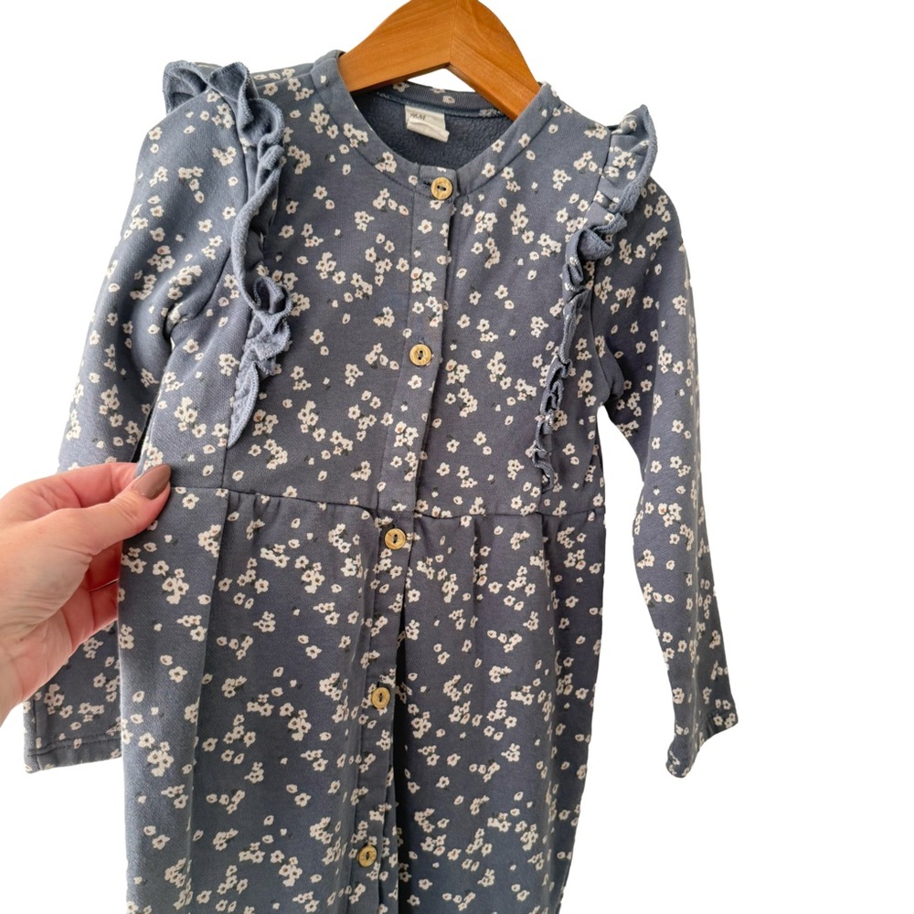 H&M Blue Floral Ruffle Romper 4T Kids